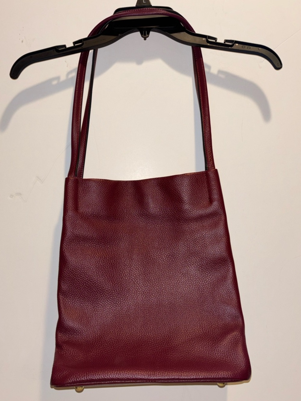Pebbled Leather Shoulder Tote in Wine Red
